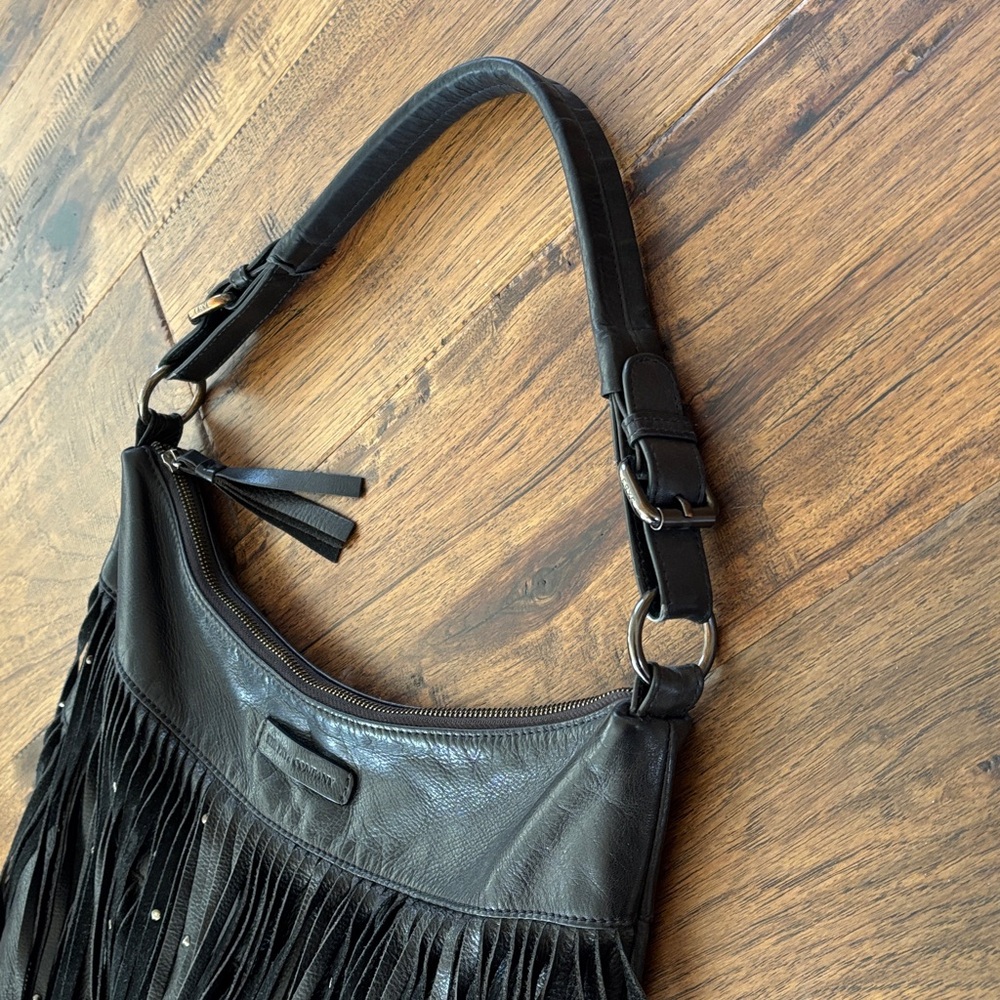 Frye Heidi Handag Studded Black Leather Fringe - Stud Hobo - Picture 4 of 11